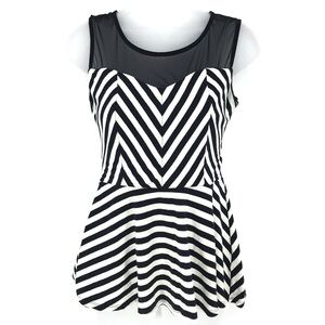 Monteau Stripped Peplum Top w/ Mesh Top and Back